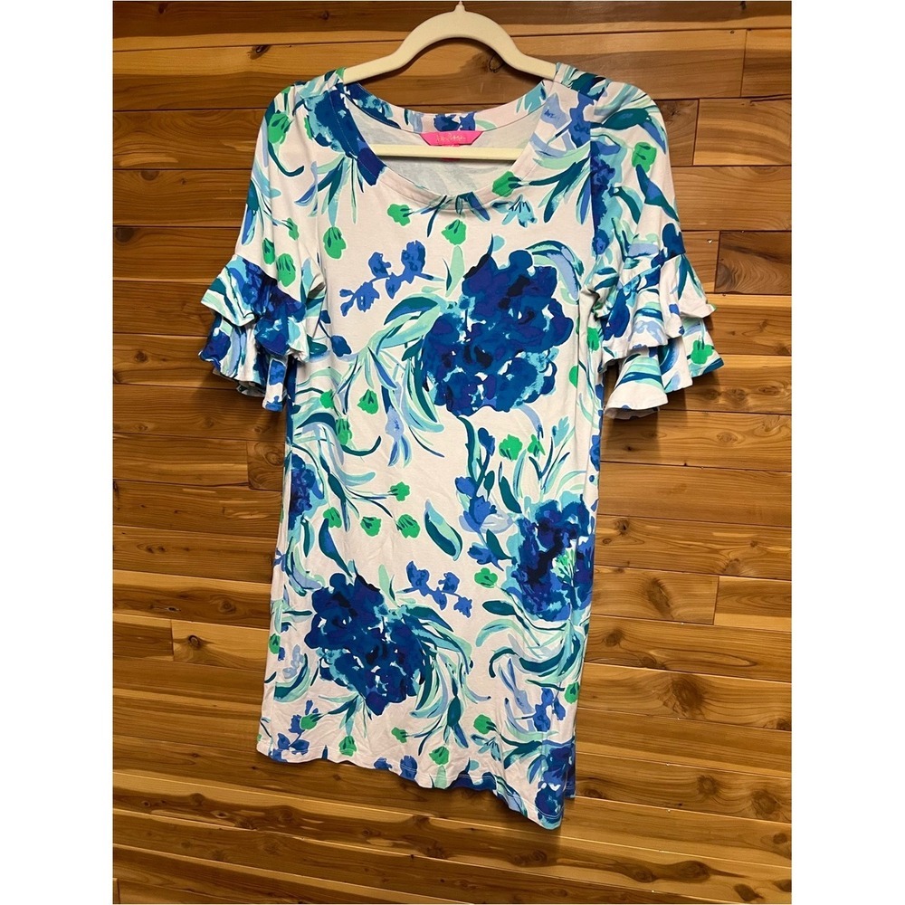 Lilly Pulitzer Blue & White Floral Ruffle-Sleeve Tunic - Picture 2 of 3